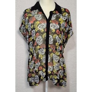 Torrid‎ Women's Mesh Swimsuit Cover Up Shirt Sheer Size 1 Floral Skulls 0981